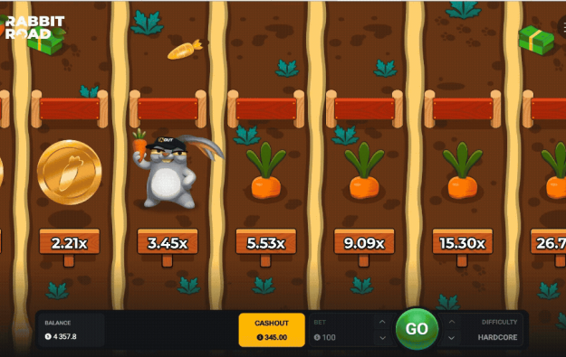 Schermata di vincita Rabbit Road con celebrazione del jackpot